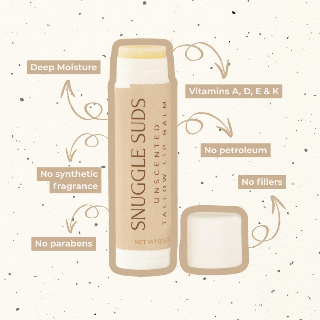 Snuggle Suds Grass-Fed Tallow Lip Balm 3-Pack – Vanilla Mint, Tangerine, Unscented