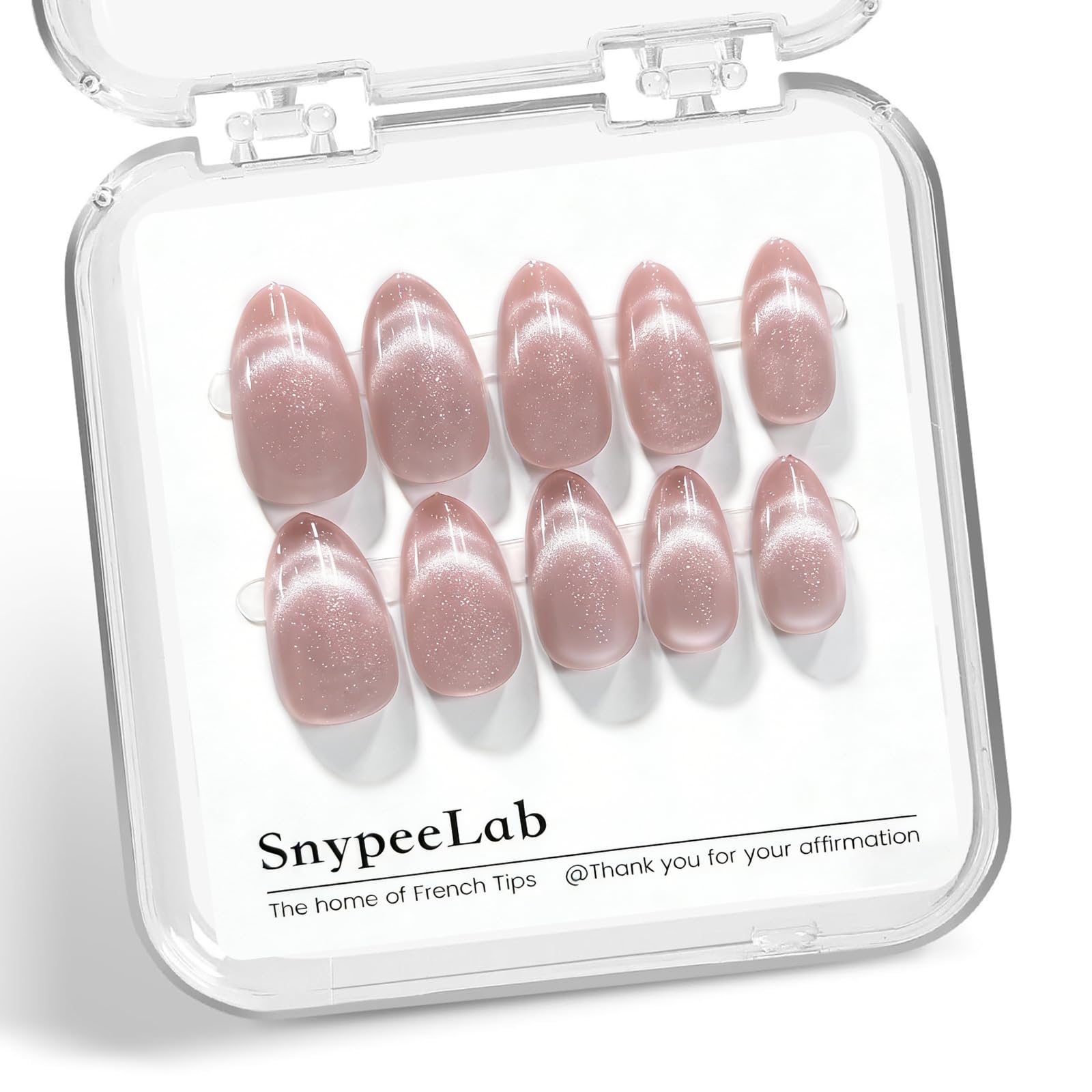 SnypeeLab Cat Eye Press-On Nails – Almond, French Tip, 32-Piece Kit