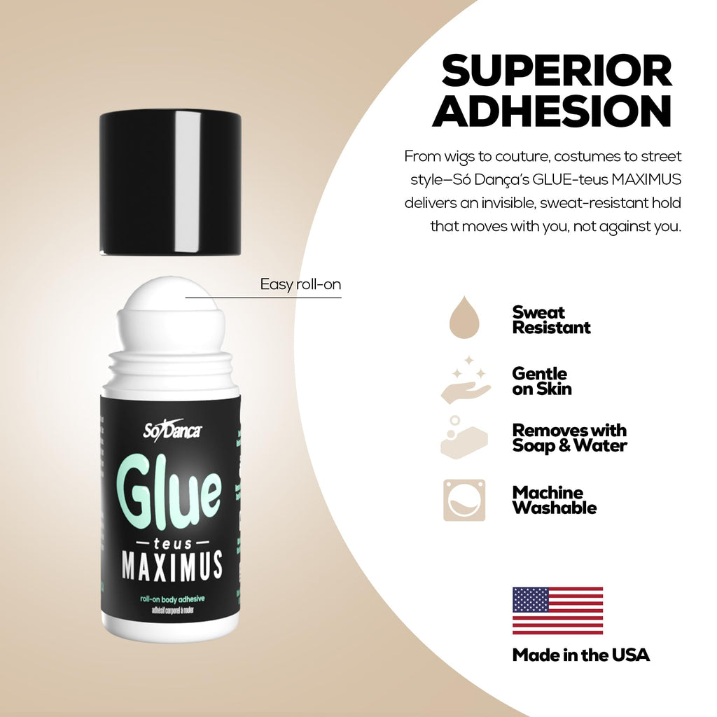 So Danca Glue-teus Maximus Roll-On Body Adhesive – Hypoallergenic & Sweat-Resistant for Dancers & Costumes