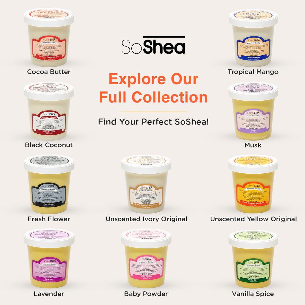 SoShea Whipped Shea Butter Unscented Ivory Original – 11.5oz, Cold-Pressed, Vegan, Paraben-Free