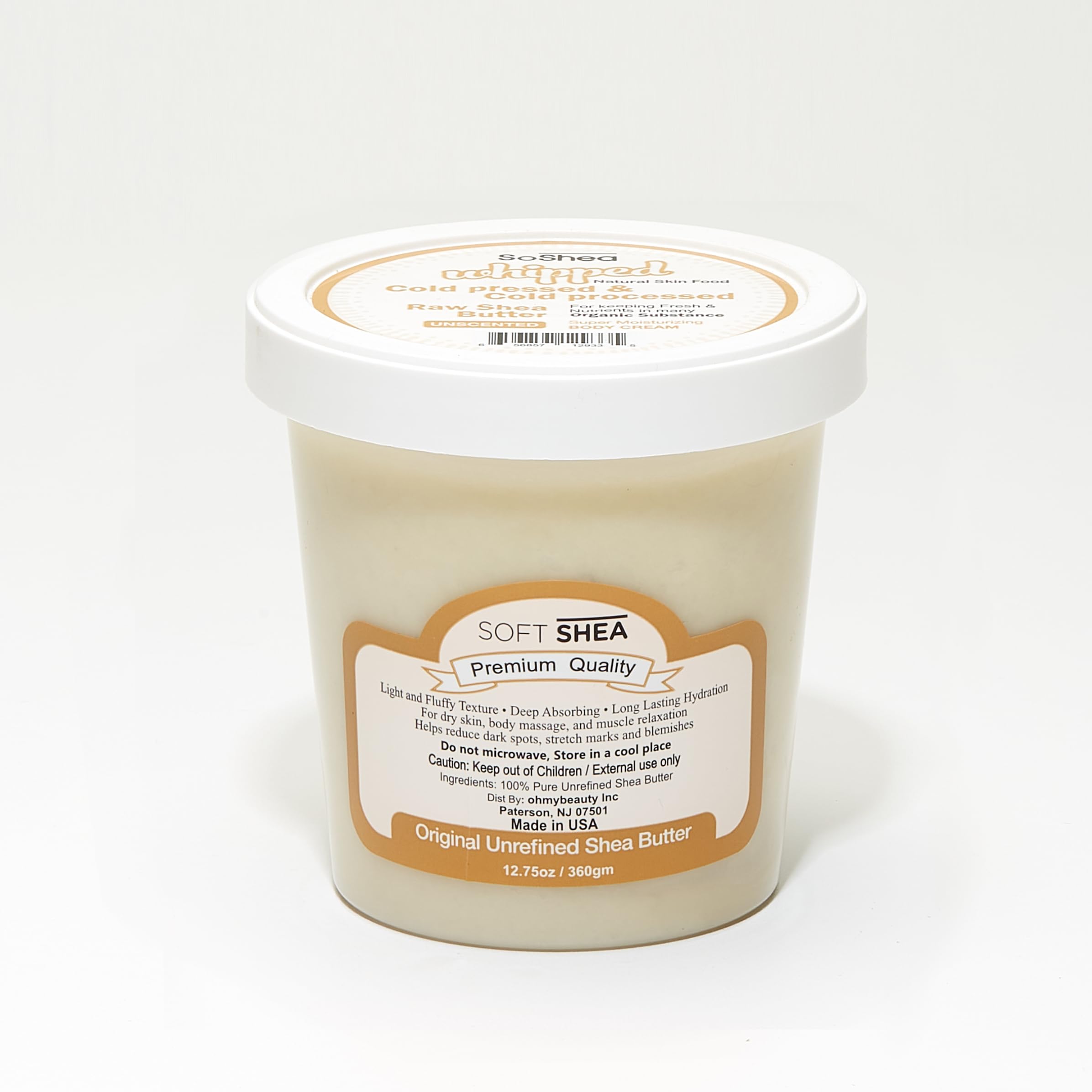 SoShea Whipped Shea Butter Unscented Ivory Original – 11.5oz, Cold-Pressed, Vegan, Paraben-Free