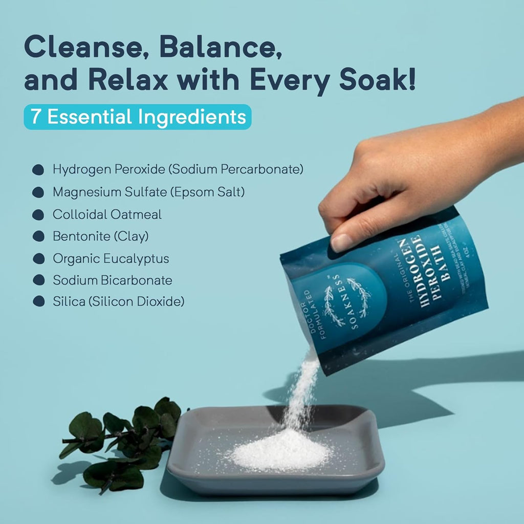 Soakness Hydrogen Peroxide Bath Salts – USA-Made Doctor Formulated Epsom Salt Bath Soak (6-Pack)