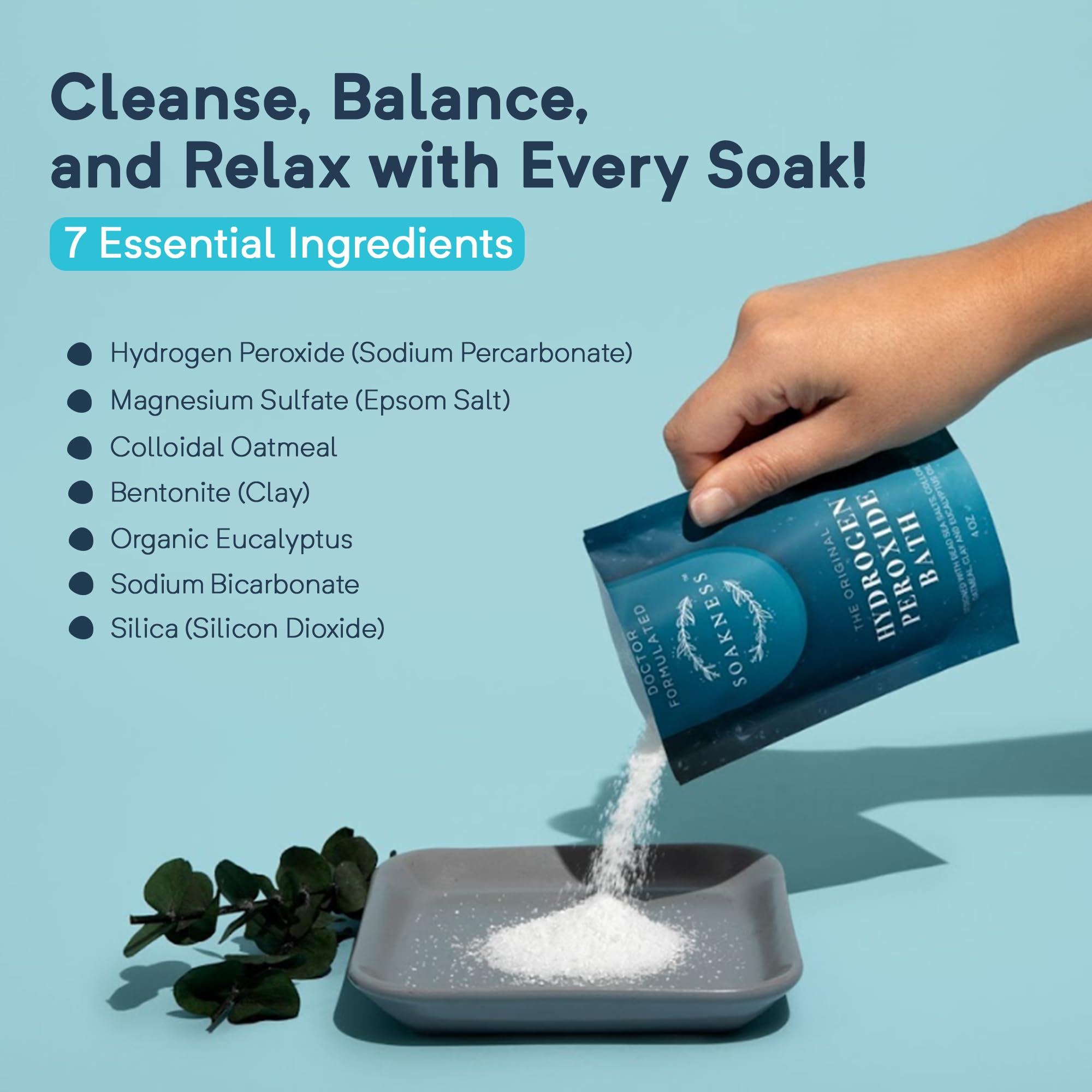 Soakness Hydrogen Peroxide Bath Salts | USA-Made, Doctor-Formulated Epsom Salt Bath Soak (12-Pack)