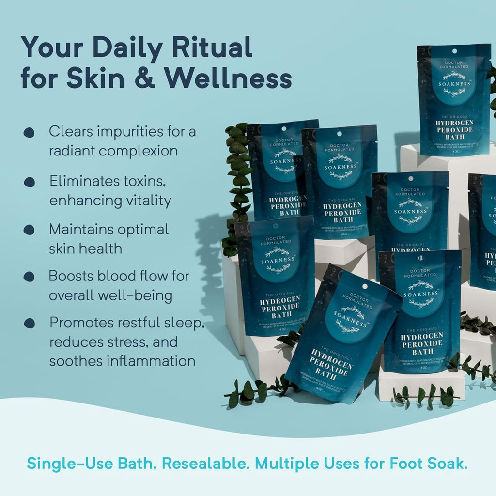 Soakness Hydrogen Peroxide Bath Salts – USA-Made Doctor Formulated Epsom Salt Bath Soak (6-Pack)