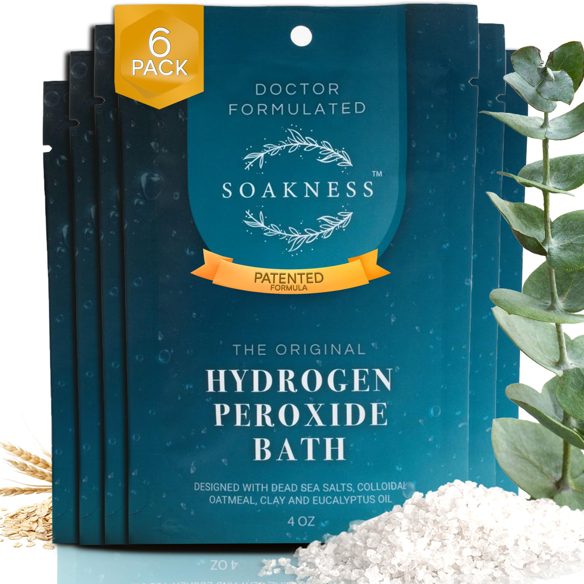 Soakness Hydrogen Peroxide Bath Salts – USA-Made Doctor Formulated Epsom Salt Bath Soak (6-Pack)