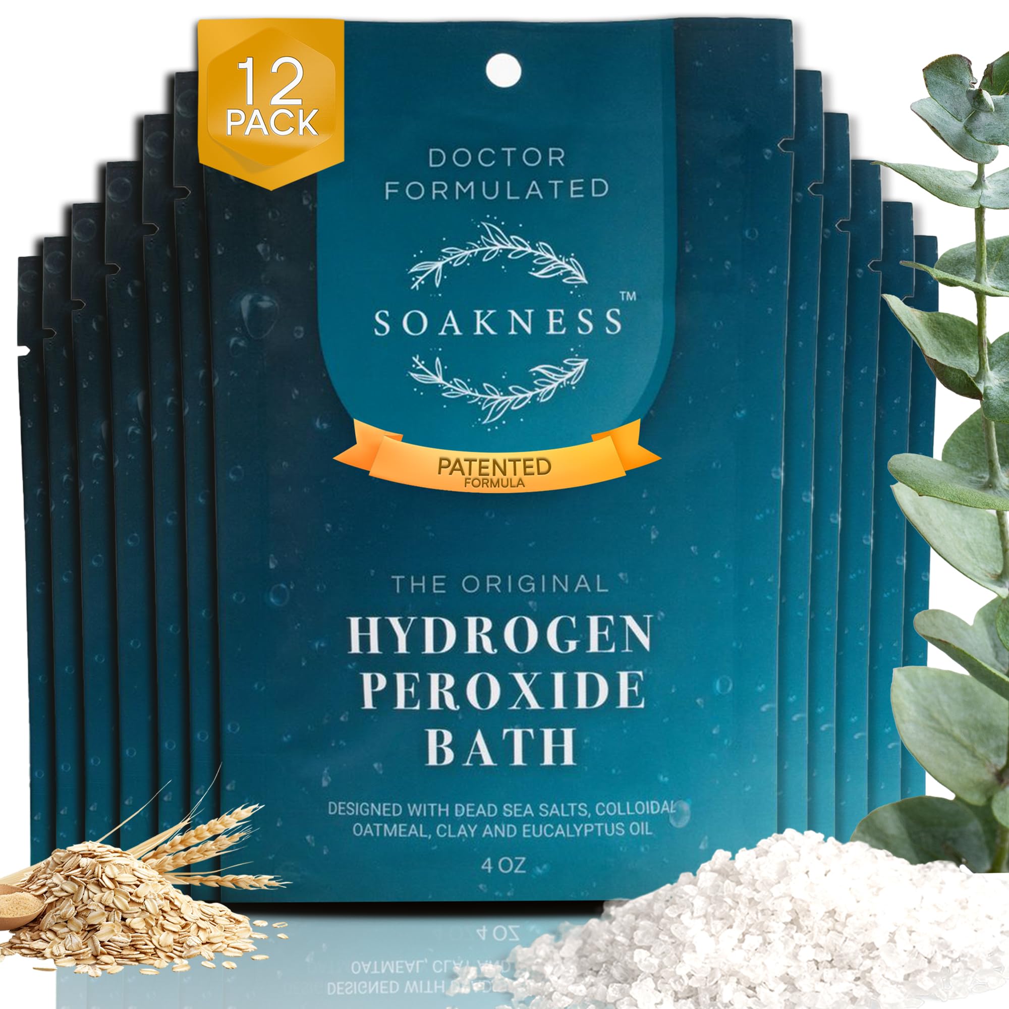 Soakness Hydrogen Peroxide Bath Salts | USA-Made, Doctor-Formulated Epsom Salt Bath Soak (12-Pack)