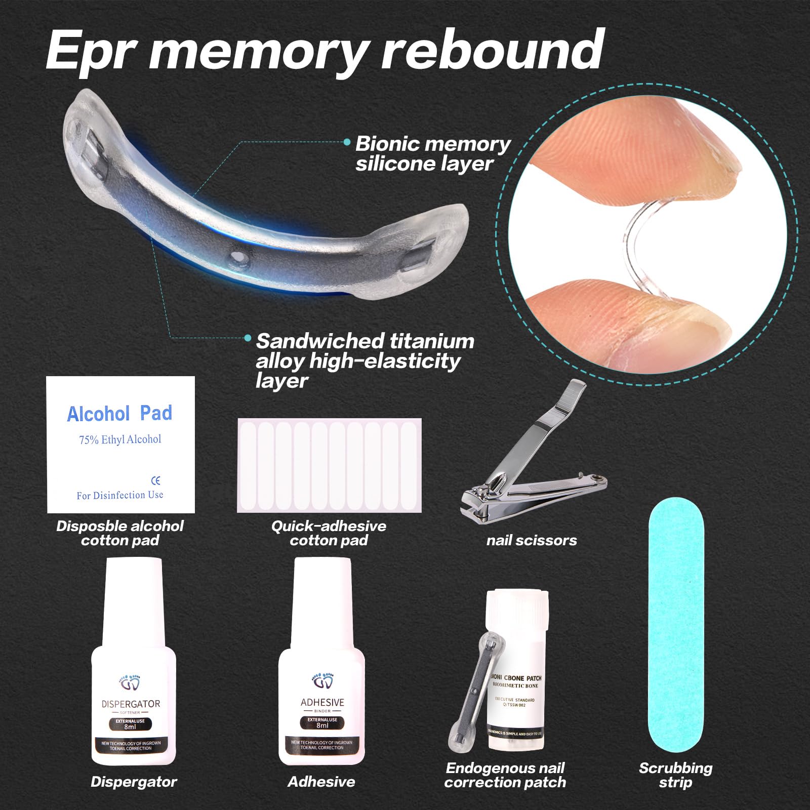 SOAOP Titanium Ingrown Toenail Tool Kit – 10-Piece Curved Nail Corrector (0.59–0.79 in)