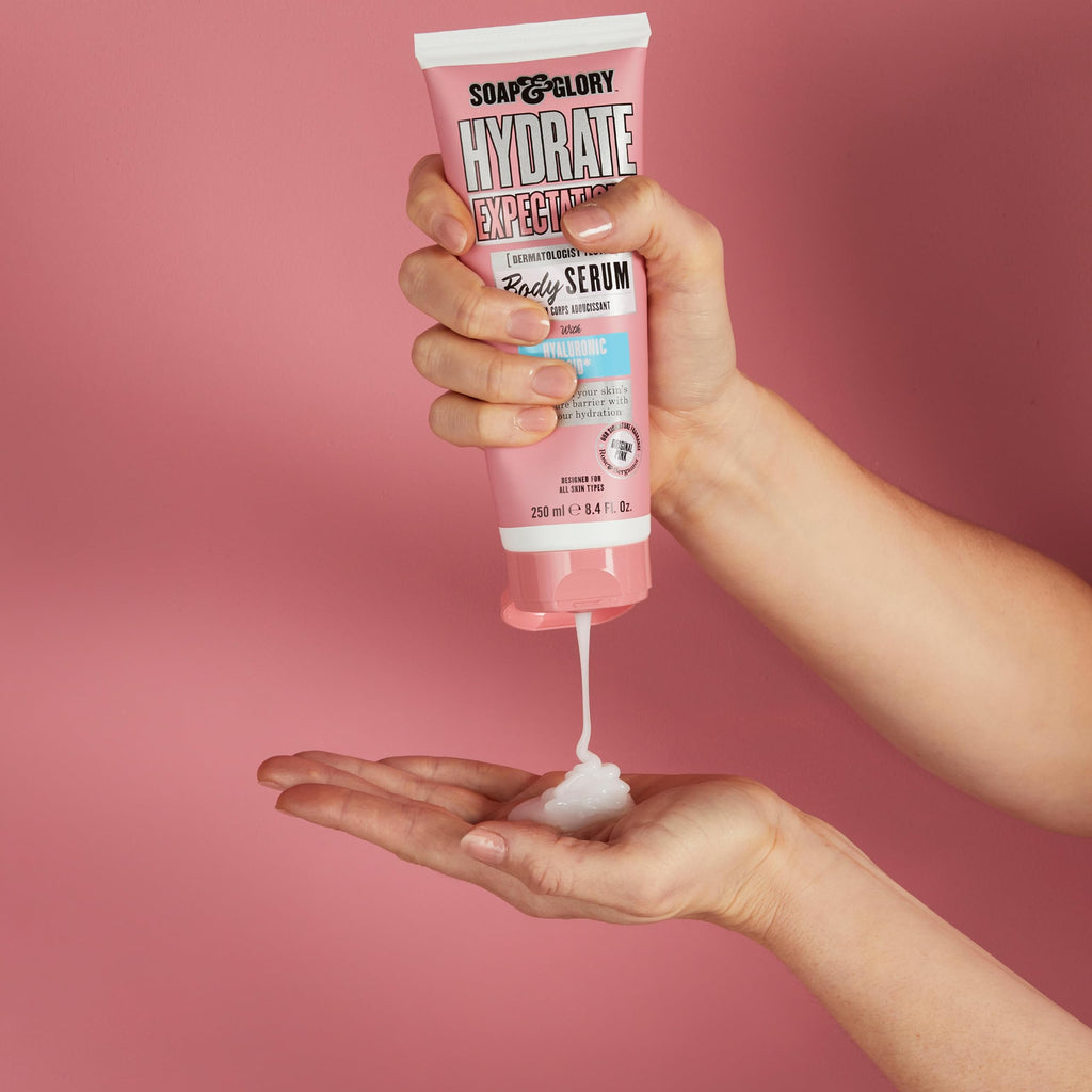 Soap & Glory Hydrate Expectations Body Serum – Hyaluronic Acid, Lightweight & Fast-Absorbing (8.4 oz)