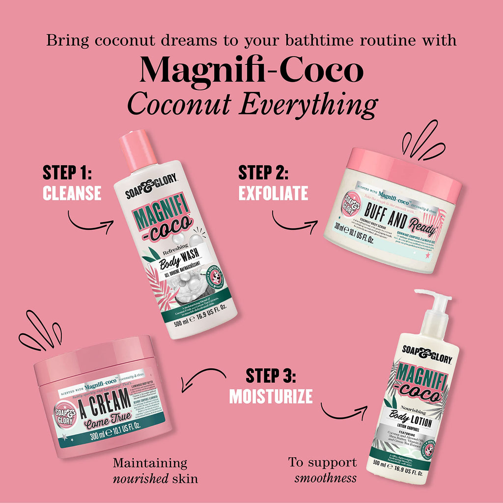 Soap & Glory Magnificoco Buff and Ready Coconut Body Scrub – Pack of 2 (300ml each)