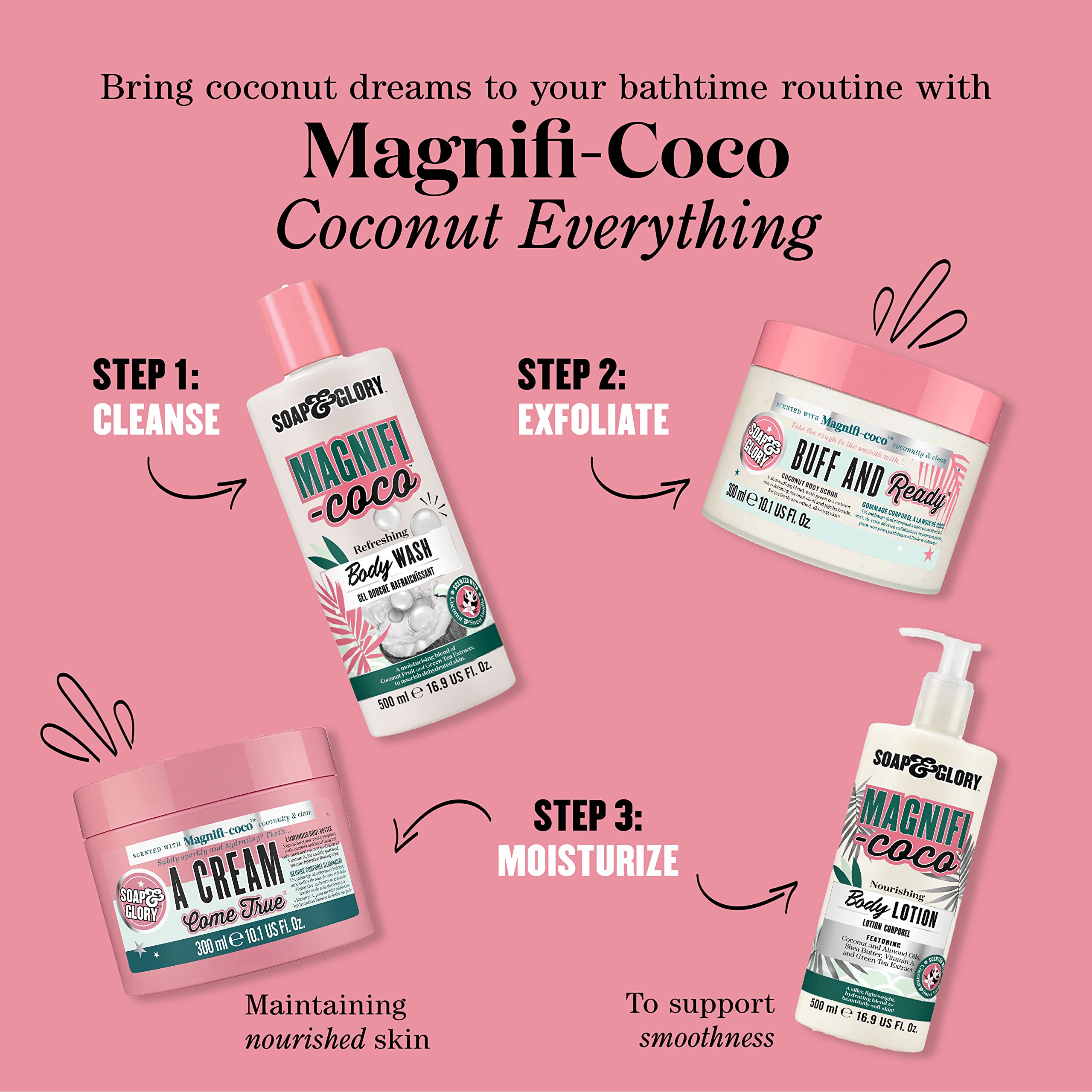 Soap & Glory Magnificoco Buff and Ready Coconut Body Scrub – Pack of 2 (300ml each)