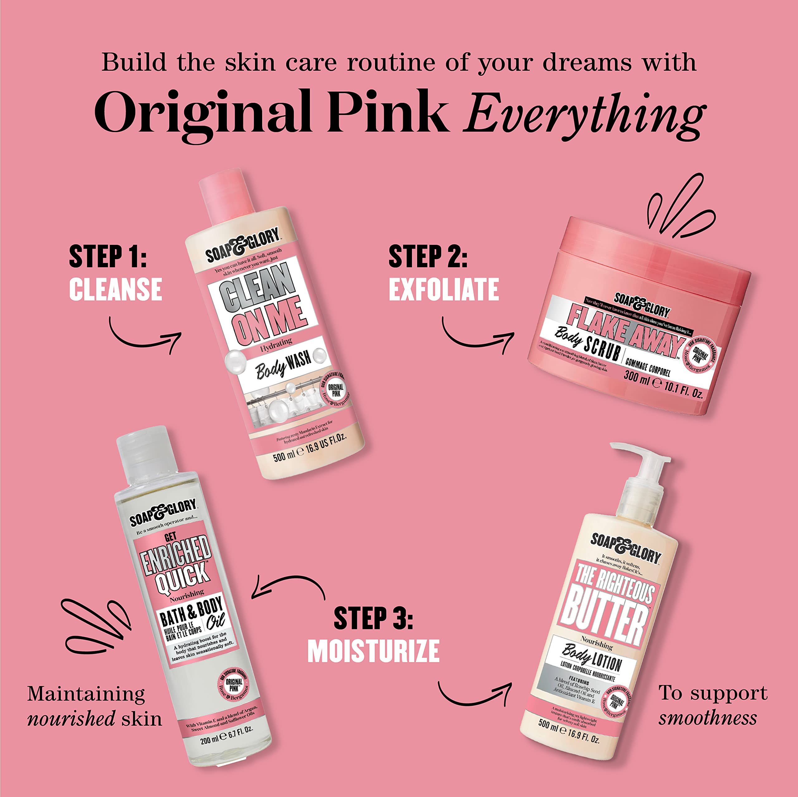 Soap & Glory Original Pink The Scrub Of Your Life Exfoliating Body Scrub – Vegan, Rose & Bergamot, 200ml x2