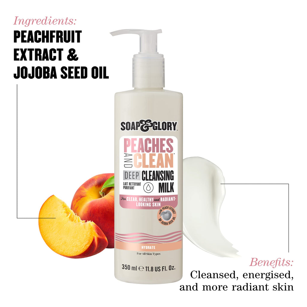 Soap & Glory Peaches & Clean Cleansing Milk — Gentle Makeup Remover & Hydrating Face Cleanser (11.8 oz)