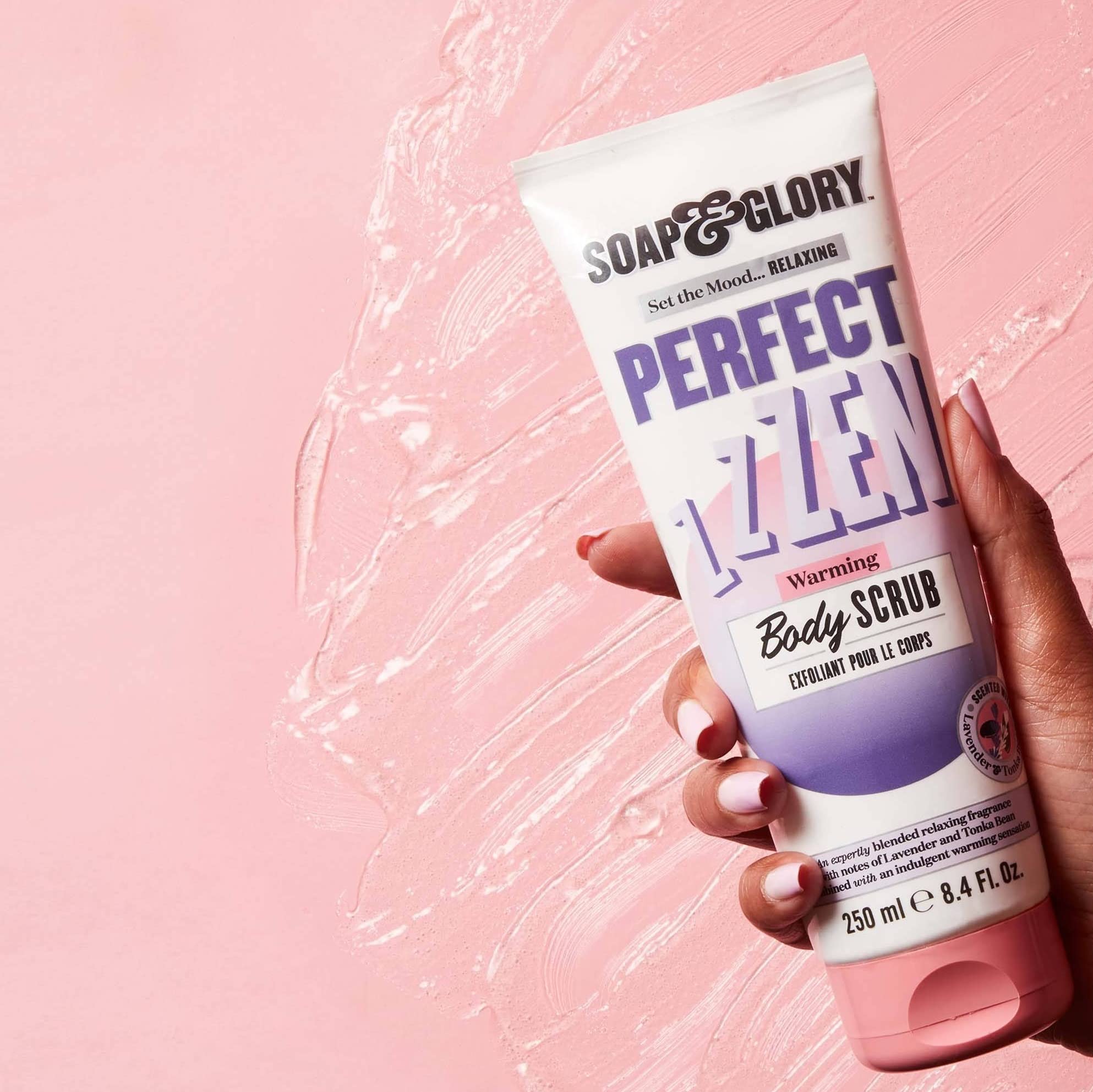 Soap & Glory Perfect Zen Exfoliating Body Scrub – Lavender & Tonka Bean, Warming Buff (250ml)