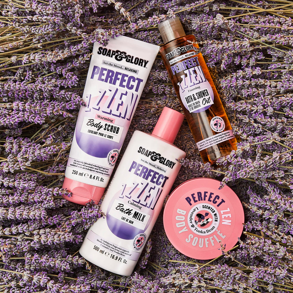 Soap & Glory Perfect Zen Exfoliating Body Scrub – Lavender & Tonka Bean, Warming Buff (250ml)