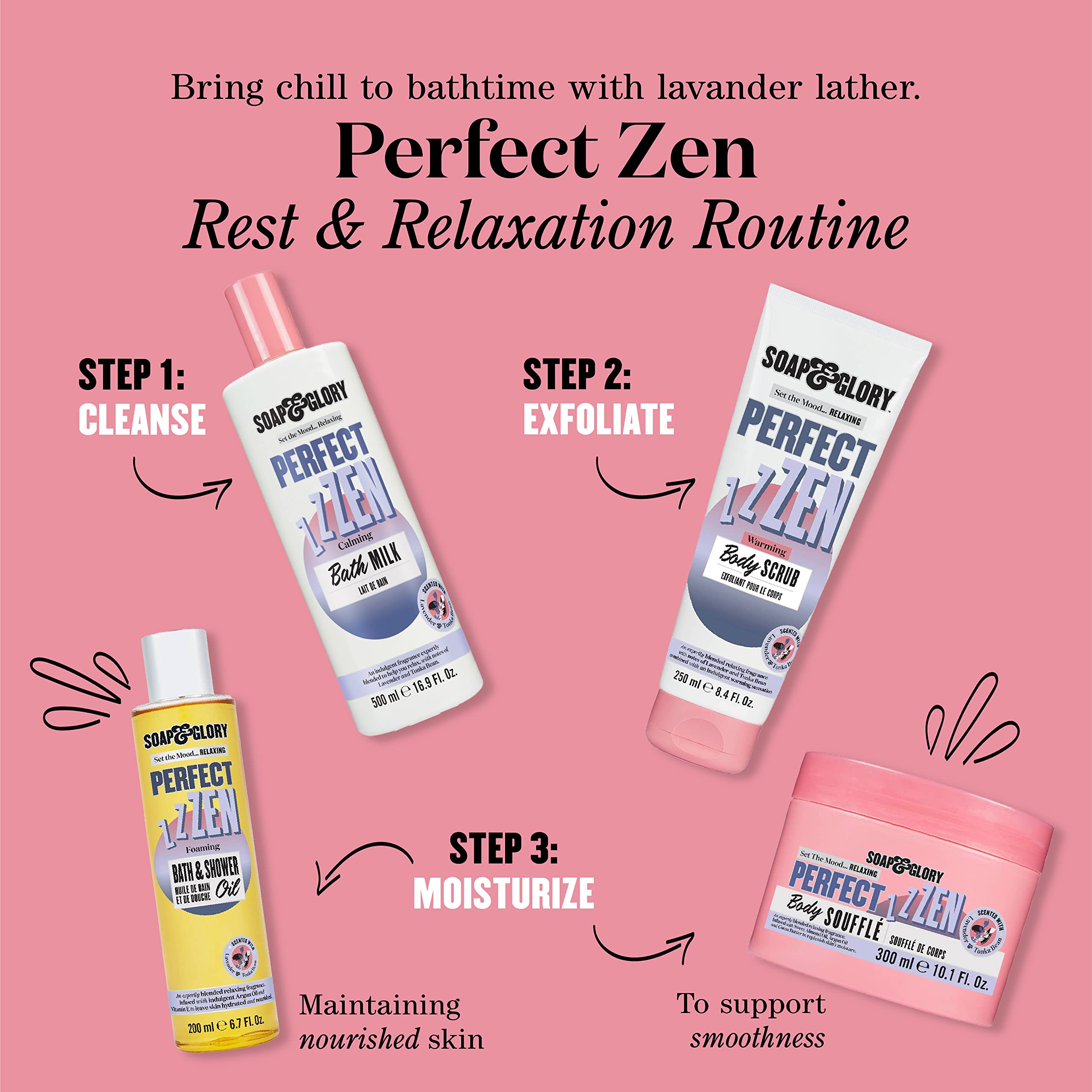 Soap & Glory Perfect Zen Exfoliating Body Scrub – Lavender & Tonka Bean, Warming Buff (250ml)