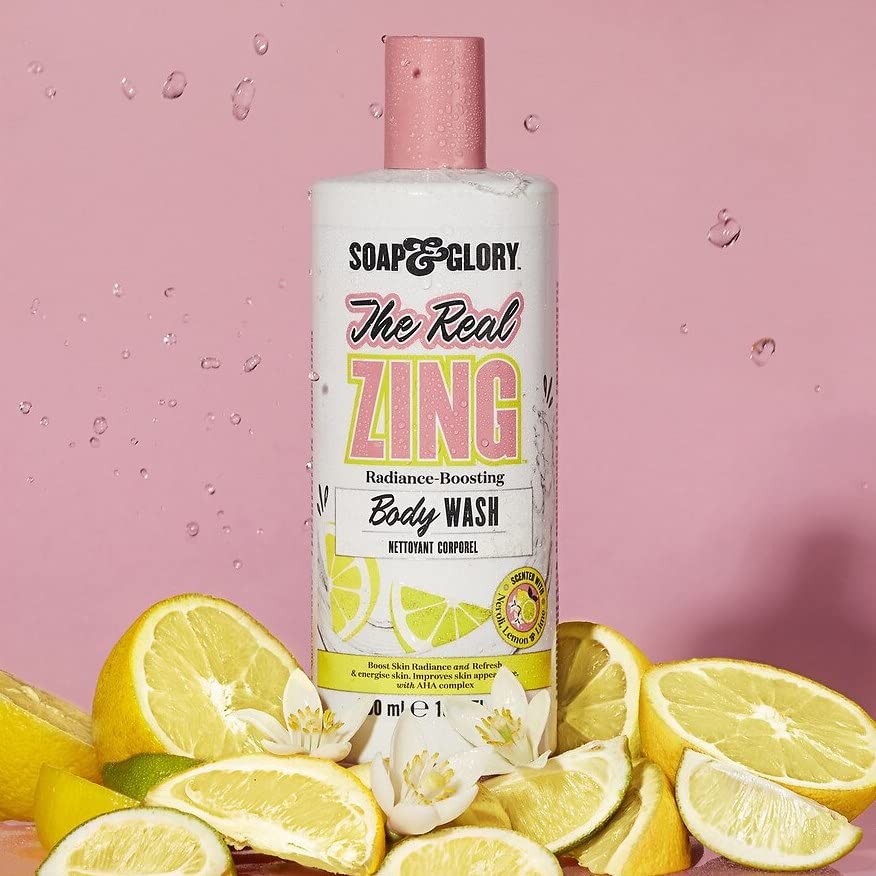 Soap & Glory The Real Zing Radiance-Boosting Body Wash – Hydrating with AHAs, Citrus Scent, 500ml