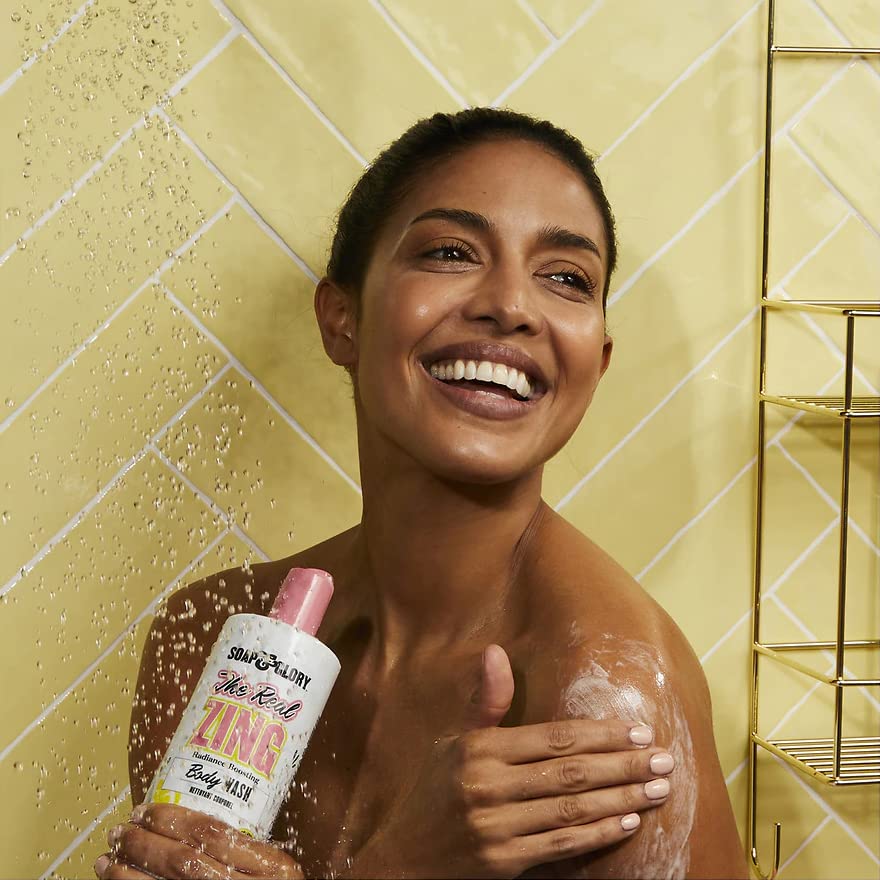 Soap & Glory The Real Zing Radiance-Boosting Body Wash – Hydrating with AHAs, Citrus Scent, 500ml