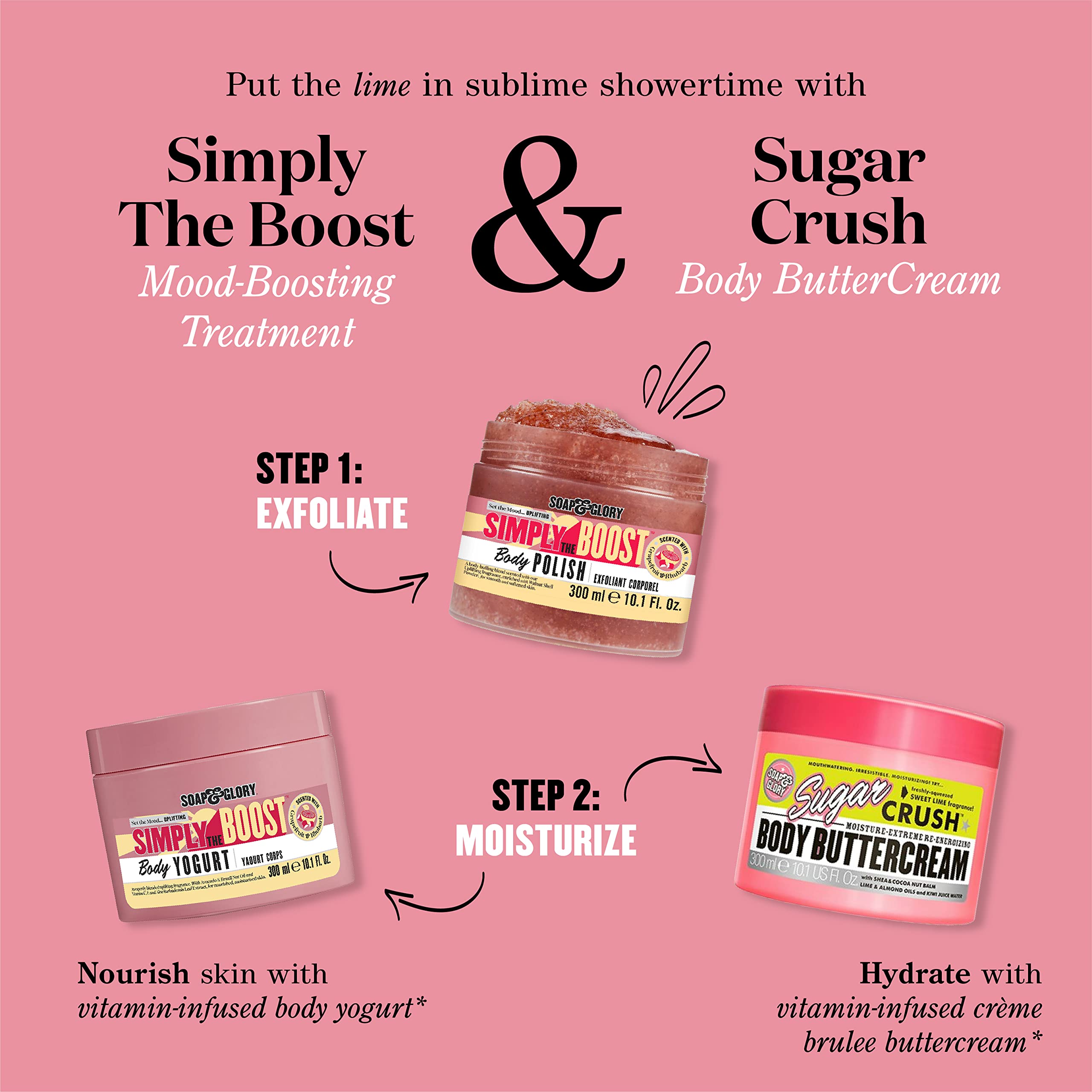 Soap & Glory Simply The Boost Body Yogurt – Lightweight Nourishing Moisturizer (Grapefruit, Bergamot & Rhubarb) 300ml