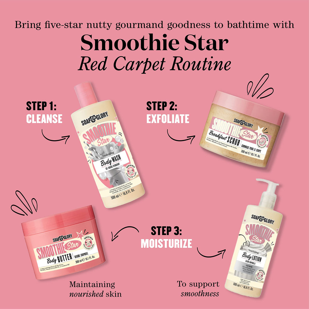 Soap & Glory Smoothie Star Moisturizing Body Lotion – Non-Greasy Vegan (500ml) Pack of 2