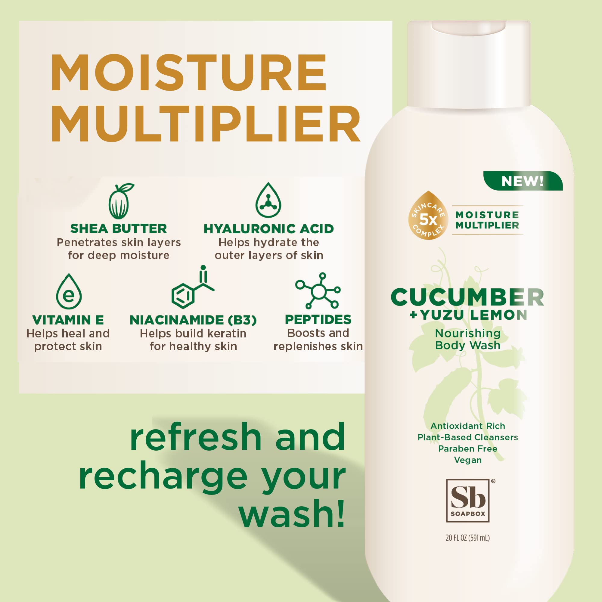 Soapbox Cucumber + Yuzu Lemon Body Wash – 3-Pack, 20oz Each, Vegan