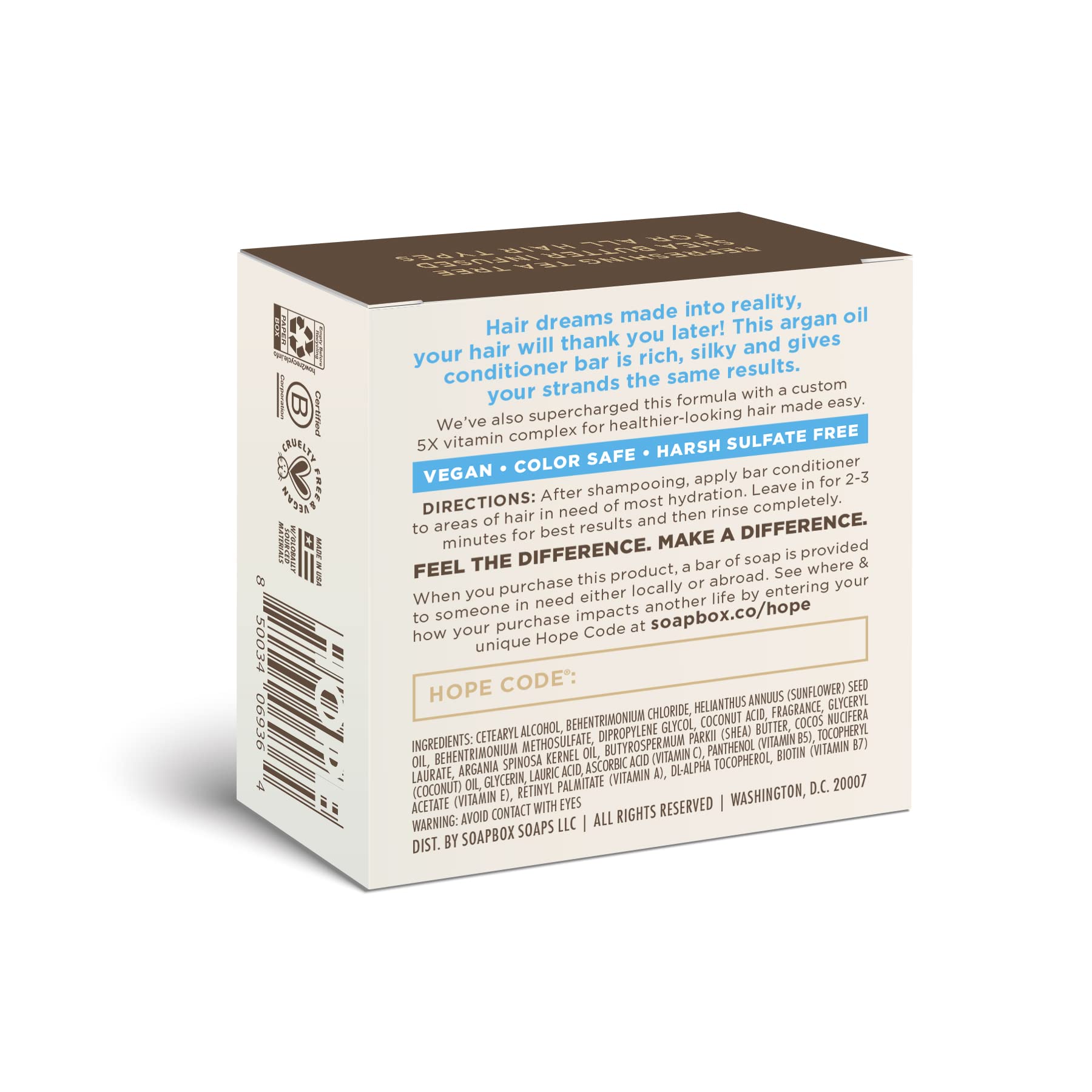 Soapbox Hair Conditioner Bar with Argan Oil — 2oz, Vegan, Sulfate & Paraben Free