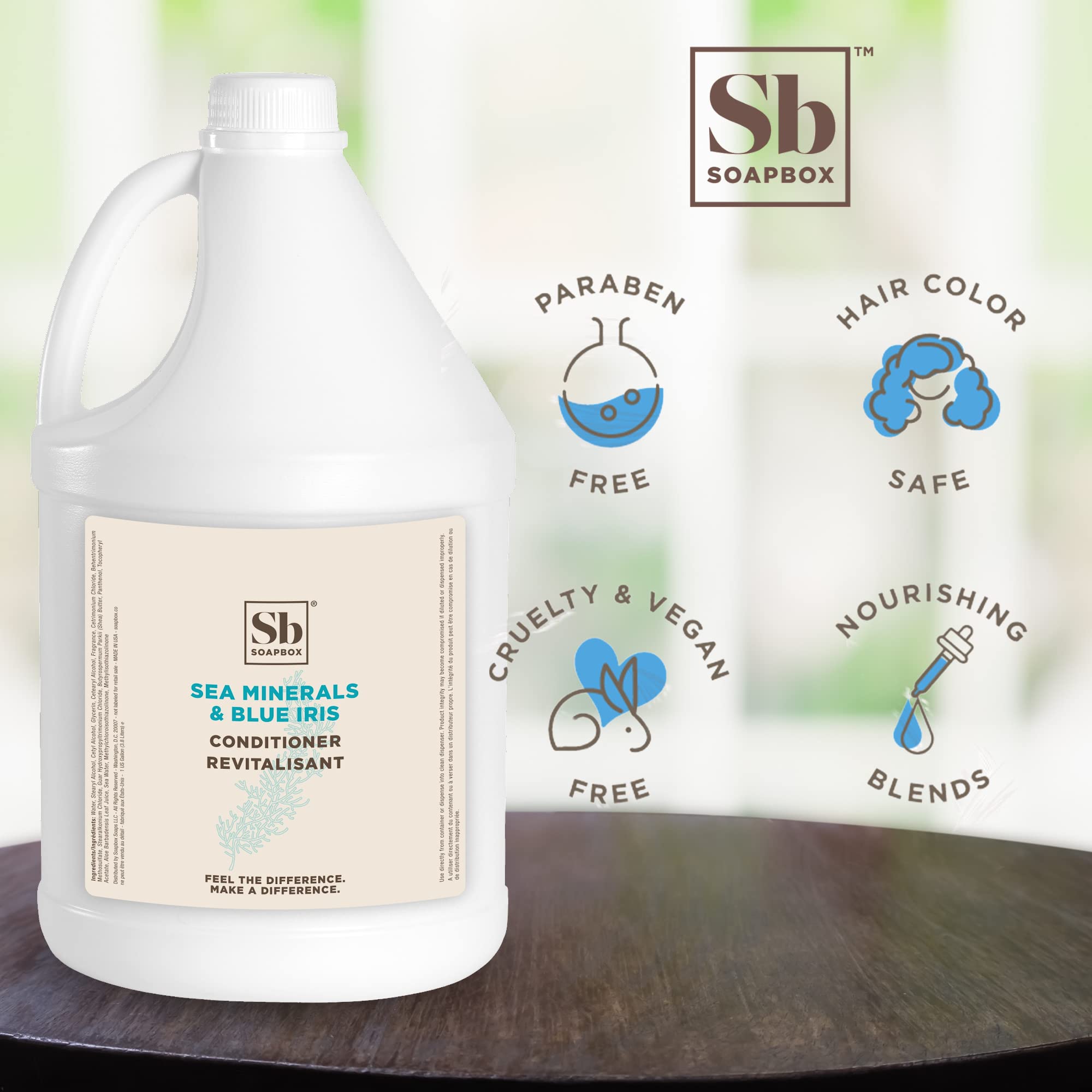 Soapbox Sea Minerals & Blue Iris Hair Conditioner Refill – Hydrating, Vegan, Color Safe (Gallon Size)