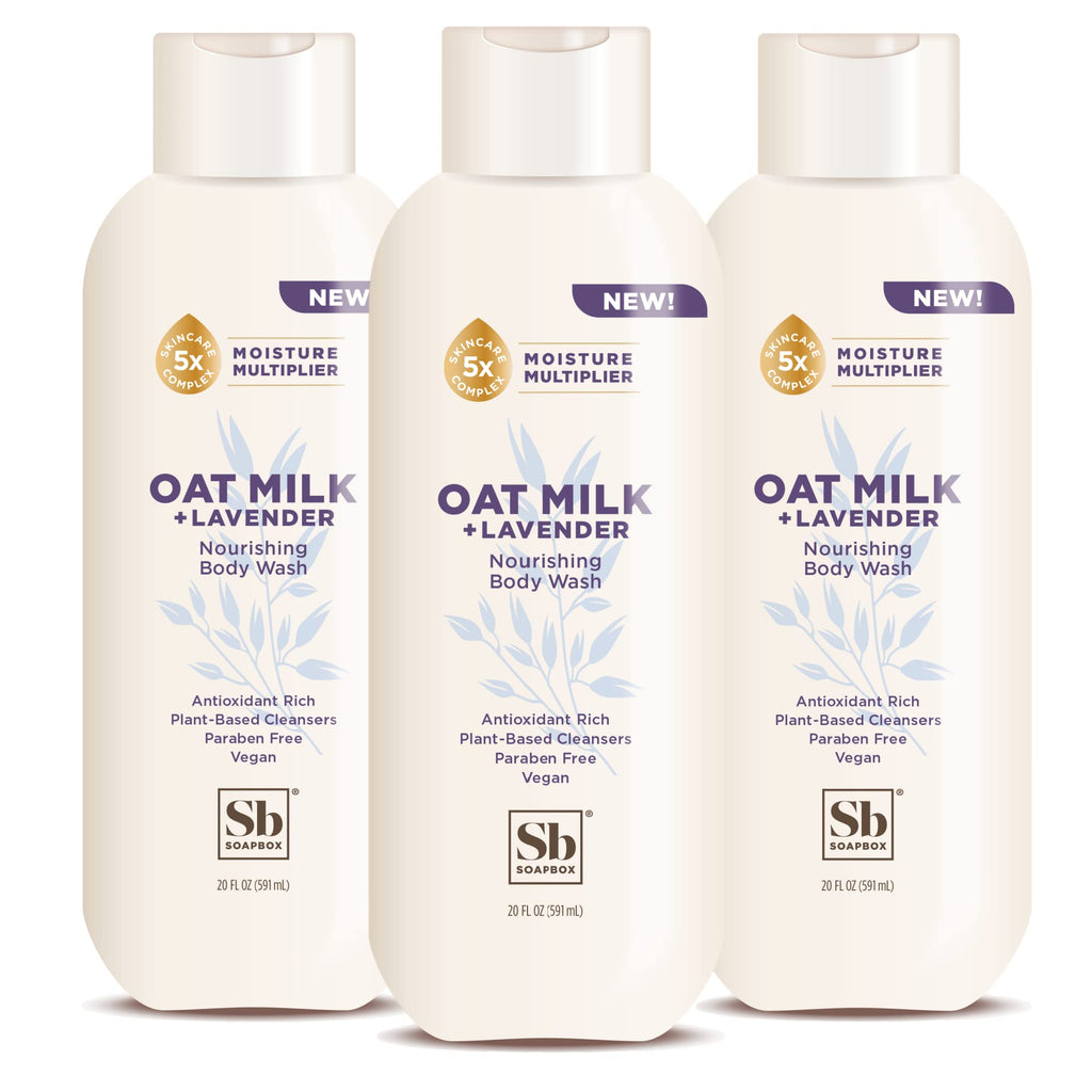 Soapbox Oat Milk + Lavender Body Wash – Vegan, Moisturizing with Shea Butter | 3 x 20oz