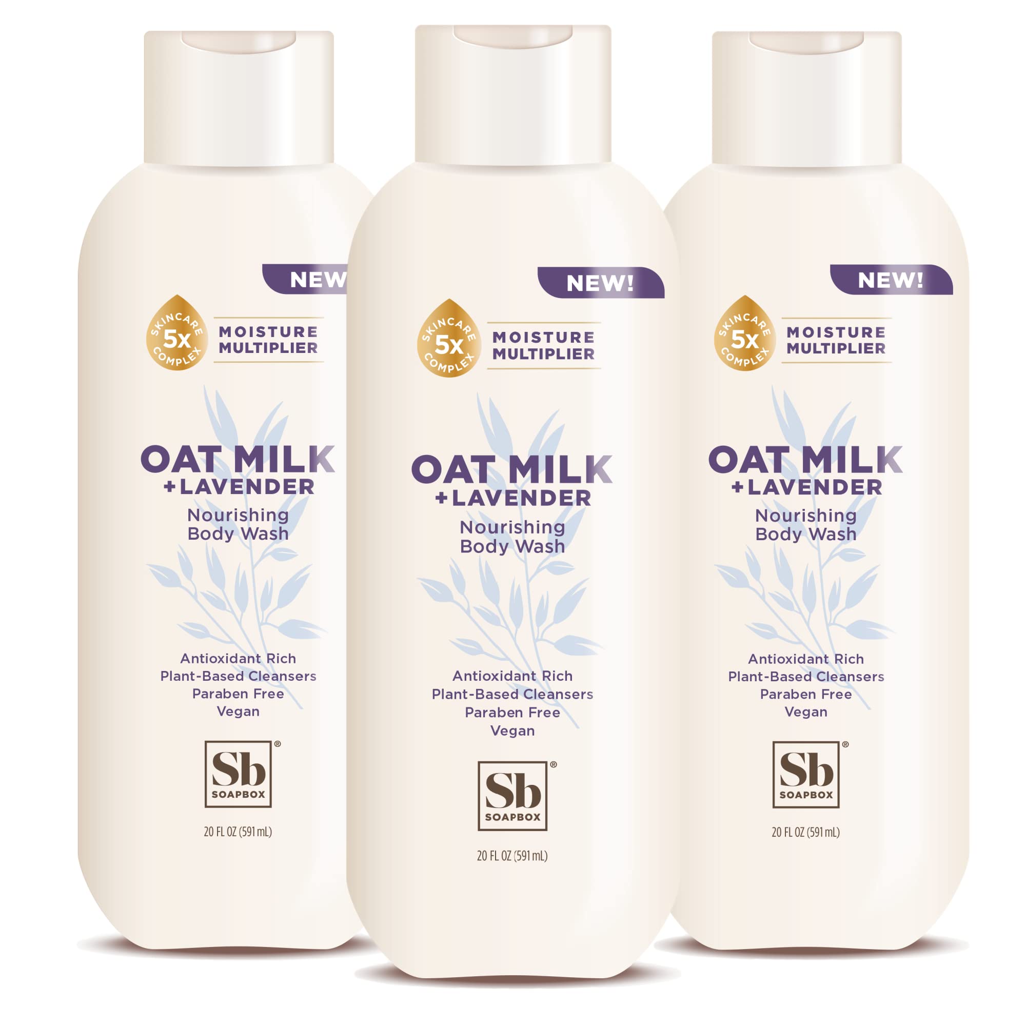 Soapbox Oat Milk + Lavender Body Wash – Vegan, Moisturizing with Shea Butter | 3 x 20oz