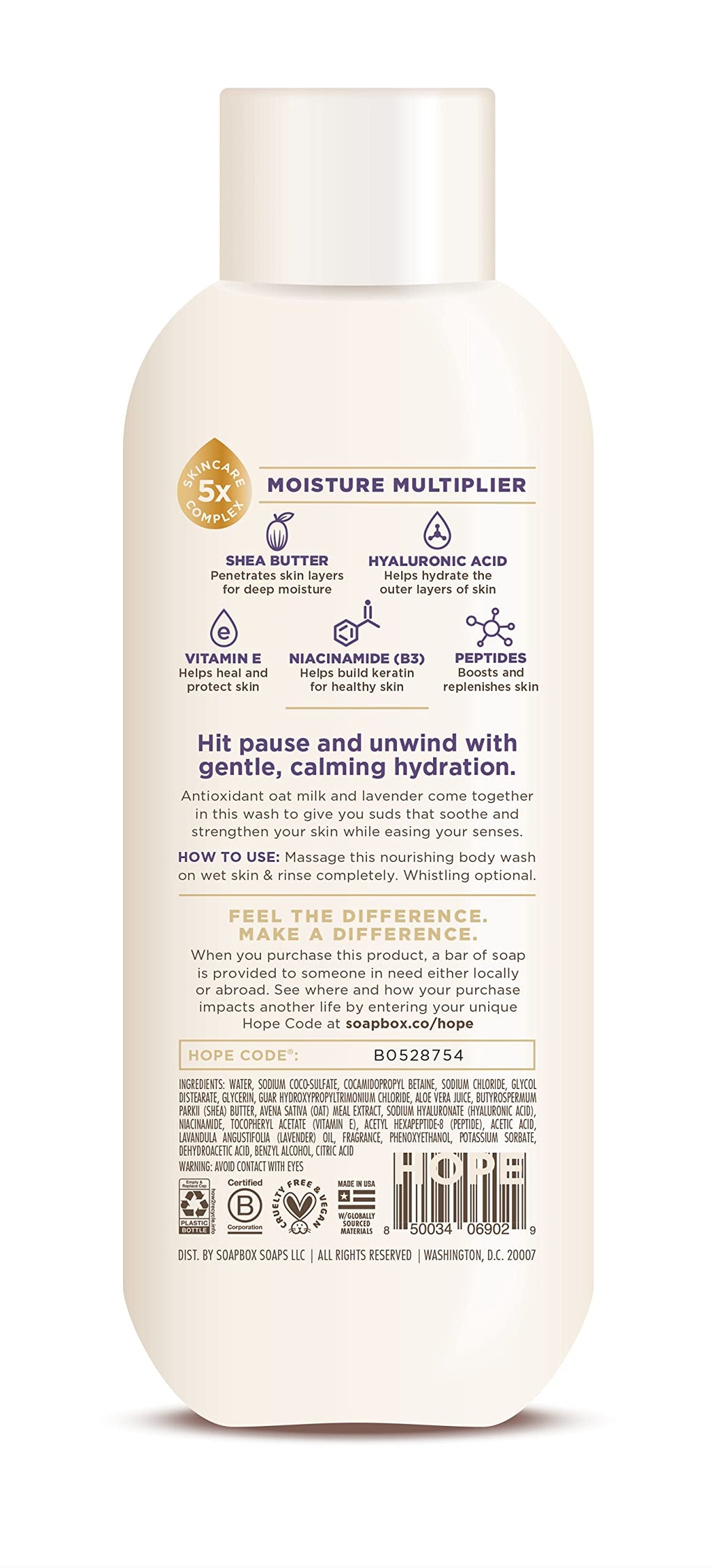 Soapbox Oat Milk + Lavender Body Wash – Vegan, Moisturizing with Shea Butter | 3 x 20oz
