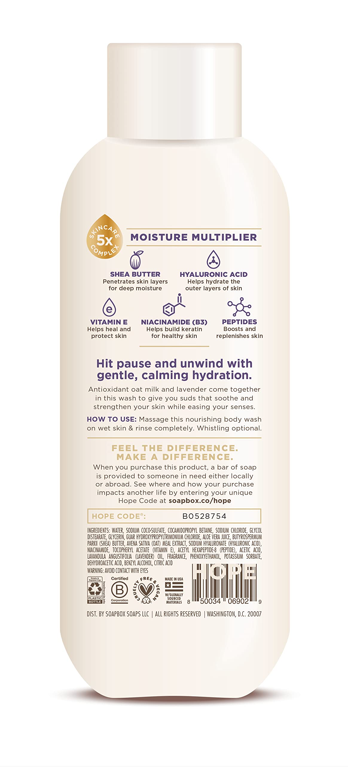 Soapbox Oat Milk + Lavender Body Wash – Vegan, Moisturizing with Shea Butter | 3 x 20oz