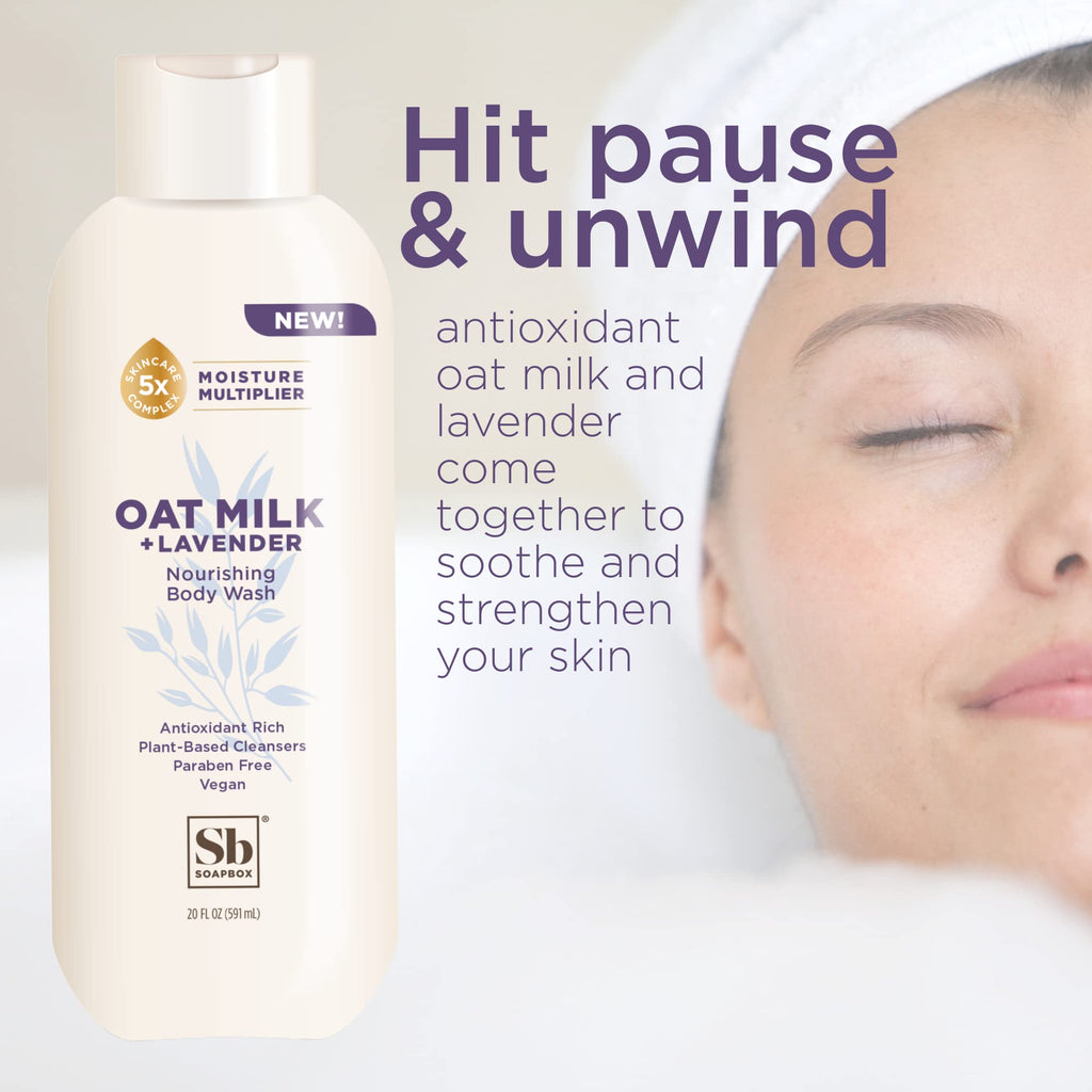 Soapbox Oat Milk + Lavender Body Wash – Vegan, Moisturizing with Shea Butter | 3 x 20oz