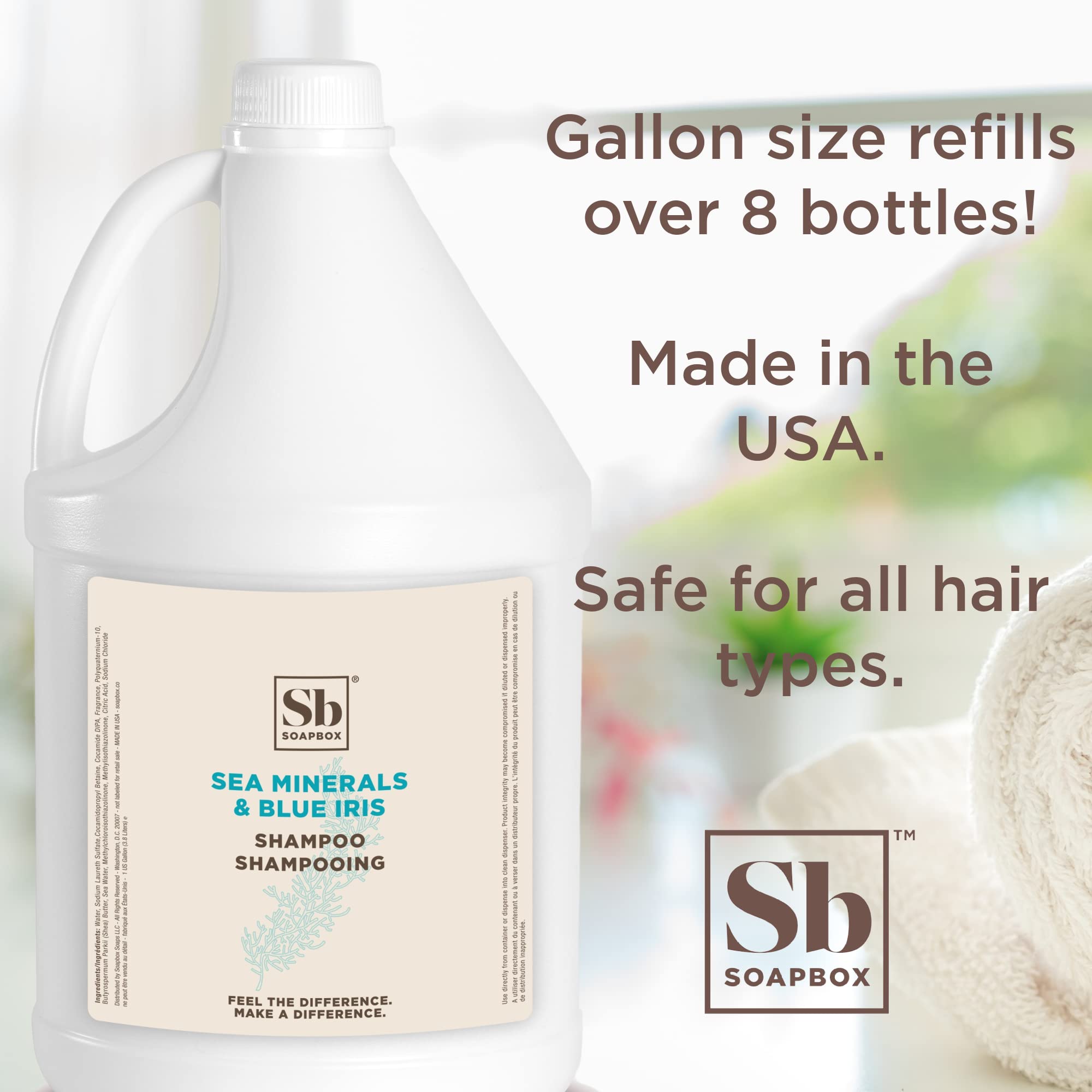 Soapbox Sea Minerals & Blue Iris Shampoo – Vegan, Color Safe, Sulfate-Free Refill Gallon