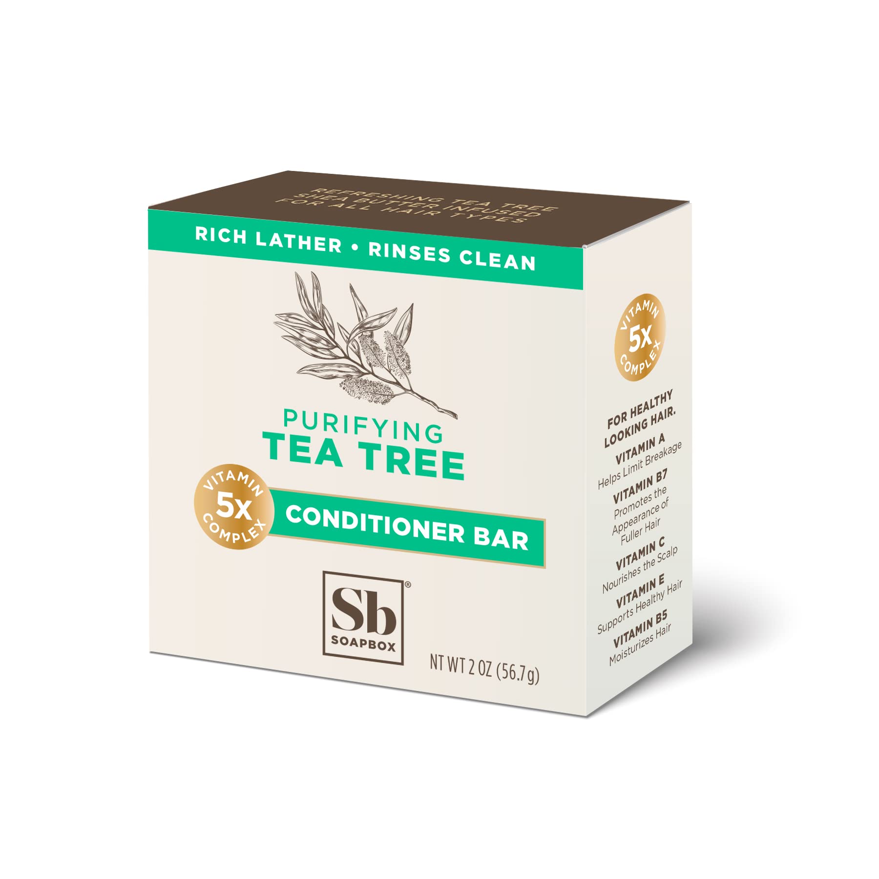 Soapbox Hair Conditioner Bar with Tea Tree Oil – Purify Dry, Damaged Hair (2oz) • Vegan, Sulfate Free