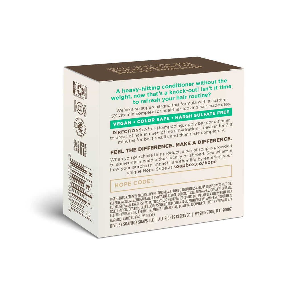 Soapbox Hair Conditioner Bar with Tea Tree Oil – Purify Dry, Damaged Hair (2oz) • Vegan, Sulfate Free
