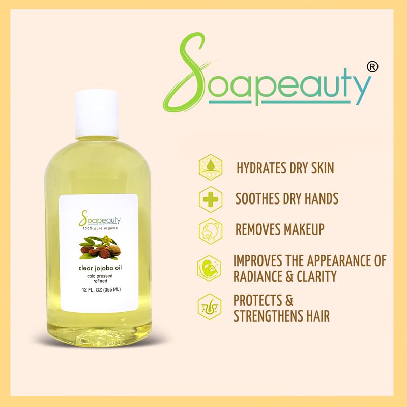Soapeauty Clear Jojoba Oil – 100% Pure & Natural, Refined, Cold-Pressed, Hexane-Free | 12 fl oz