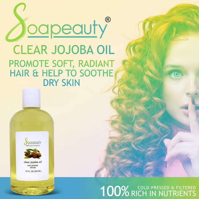 Soapeauty Clear Jojoba Oil – 100% Pure & Natural, Refined, Cold-Pressed, Hexane-Free | 12 fl oz