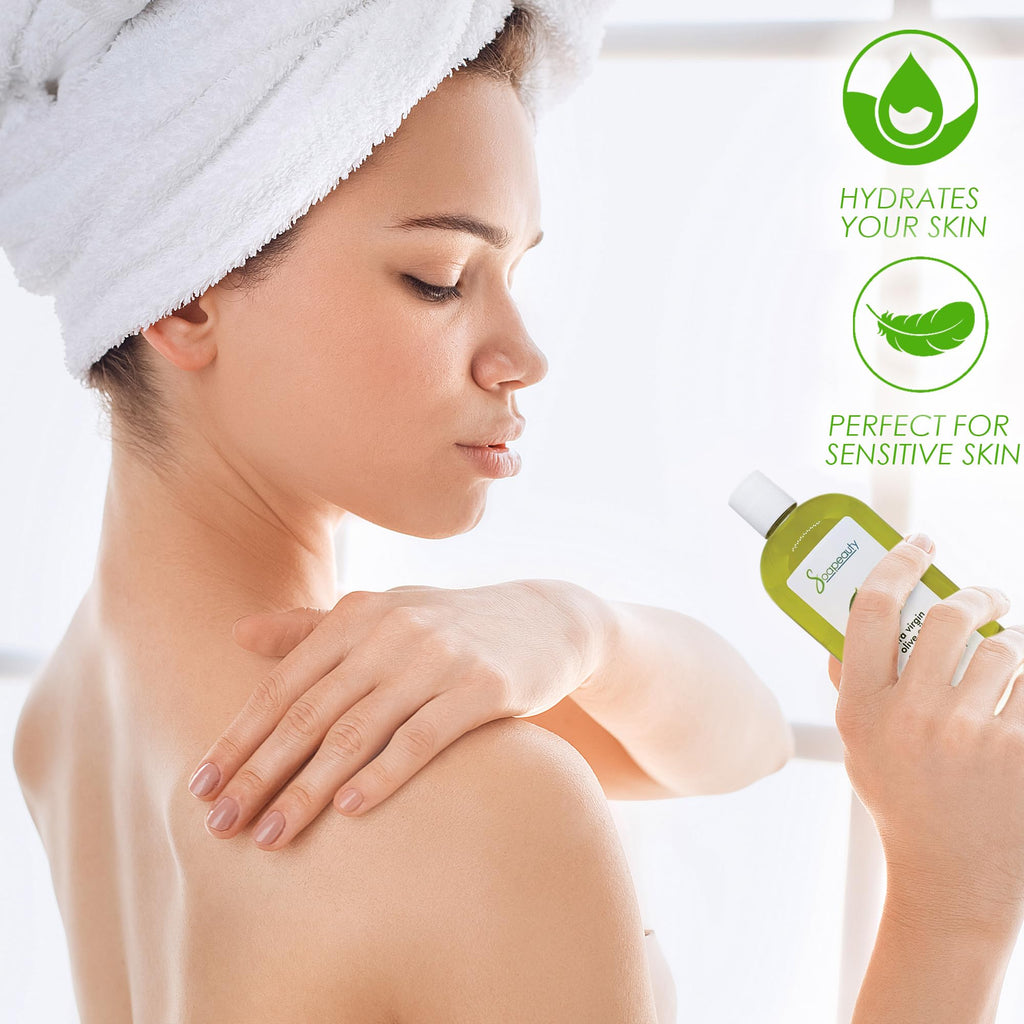 Soapeauty Extra Virgin Olive Oil – 32 oz Pure, Unrefined Carrier Oil for Skin, Hair & Soap Making