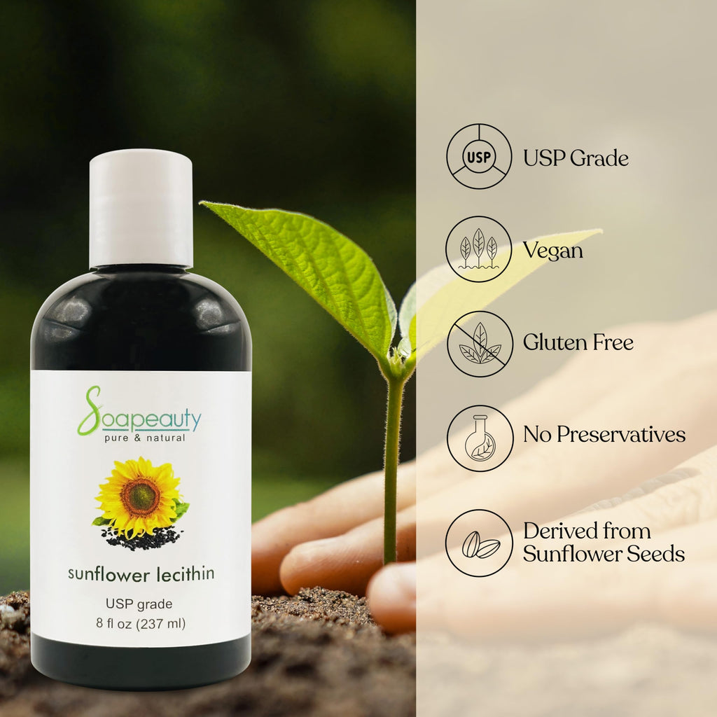 Soapeauty Sunflower Lecithin Liquid Oil — Cold Pressed, Unrefined, USP Grade (4 fl oz)