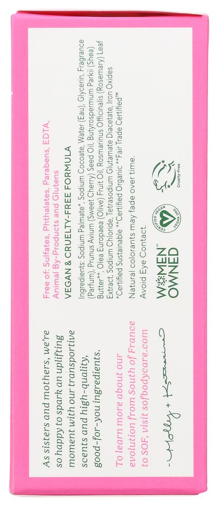 SoF Triple Milled Bar Soap – Cherry Blossom, Coconut Oil & Organic Shea Butter – Vegan & Non-GMO – 4 x 6 oz