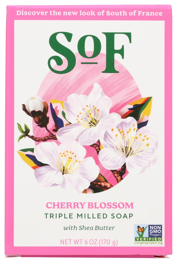 SoF Triple Milled Bar Soap – Cherry Blossom, Coconut Oil & Organic Shea Butter – Vegan & Non-GMO – 4 x 6 oz