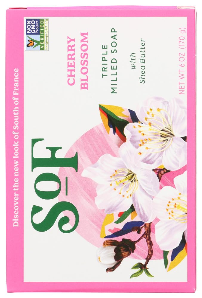 SoF Triple Milled Bar Soap – Cherry Blossom, Coconut Oil & Organic Shea Butter – Vegan & Non-GMO – 4 x 6 oz