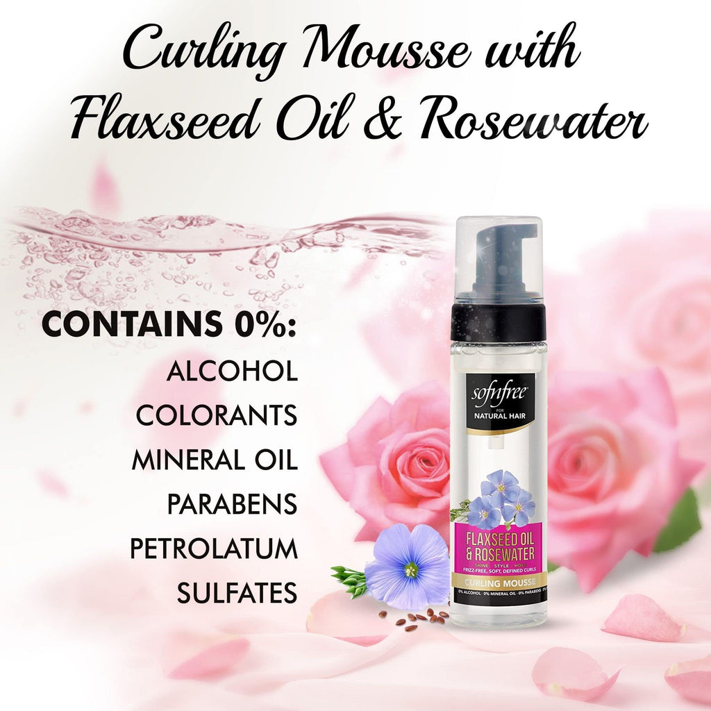 SOF N' FREE Curling Mousse with Flaxseed Oil & Rosewater – Natural Curl Definer Pack of 3 (6.76 fl oz each)