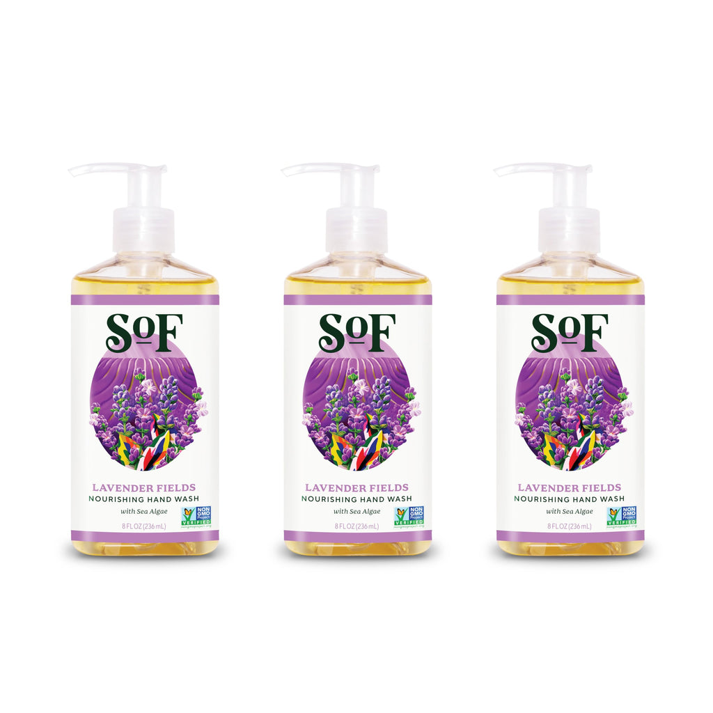 South Of France SoF Nourishing Hand Wash – Lavender Fields with Sea Algae, Coconut & Olive Oil – Vegan, Non-GMO, 3×8 oz