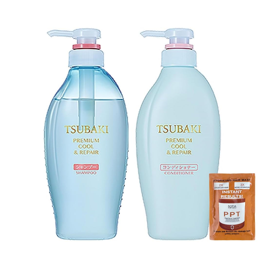 LE Tsubaki Premium Cool Shampoo & Conditioner Pair Set (Mint Edition) + SOFIA BY ODE Hair Mask