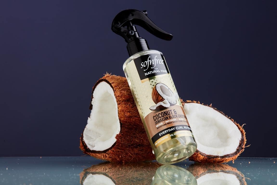 SOFNFREE Coconut & Jamaican Black Castor Oil Curl Refresher Spray – Everyday Moisture for Curly Hair (Pack of 3)