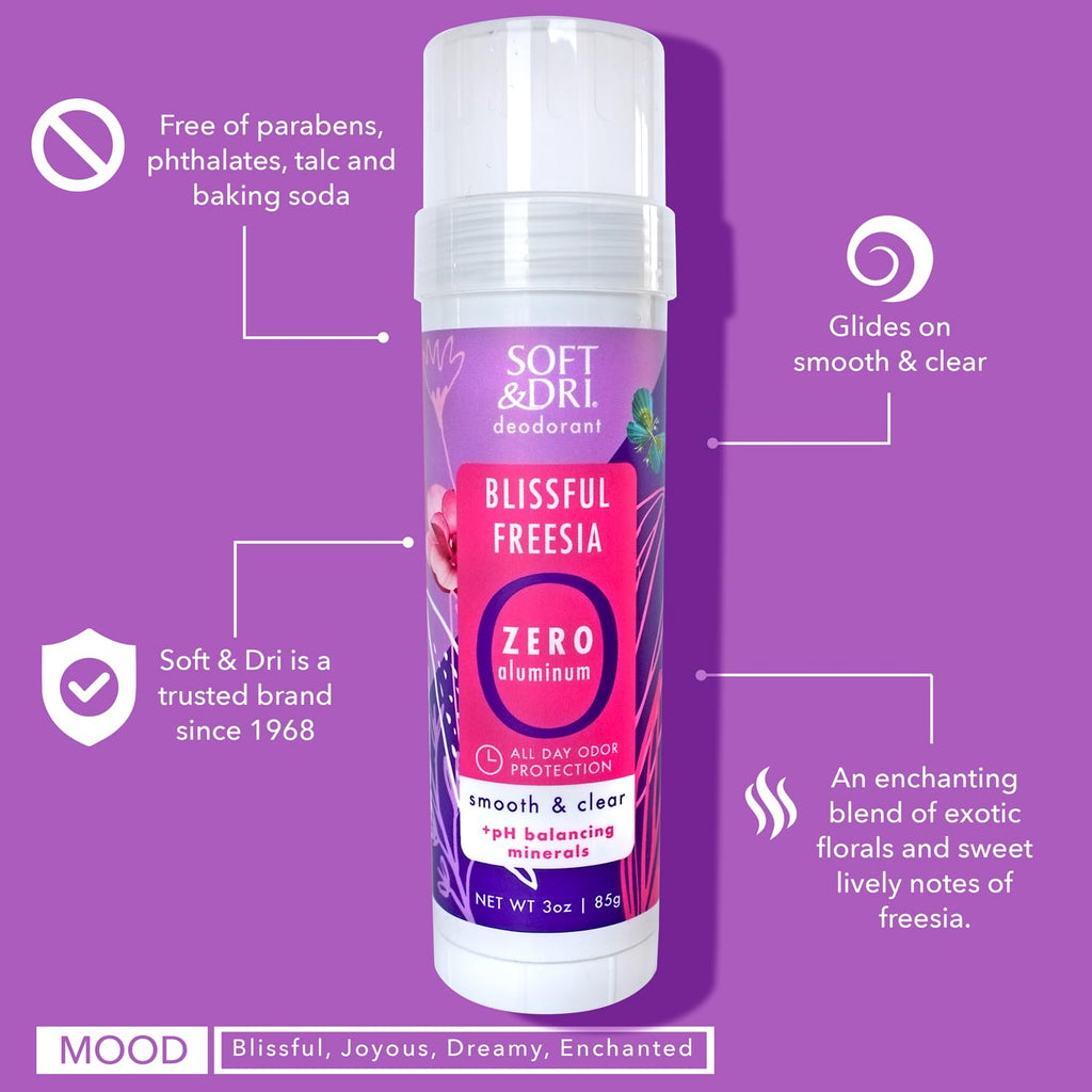 Soft & Dri Blissful Freesia Aluminum Free Deodorant | 3 oz, pH-Balancing Minerals | Pack of 3