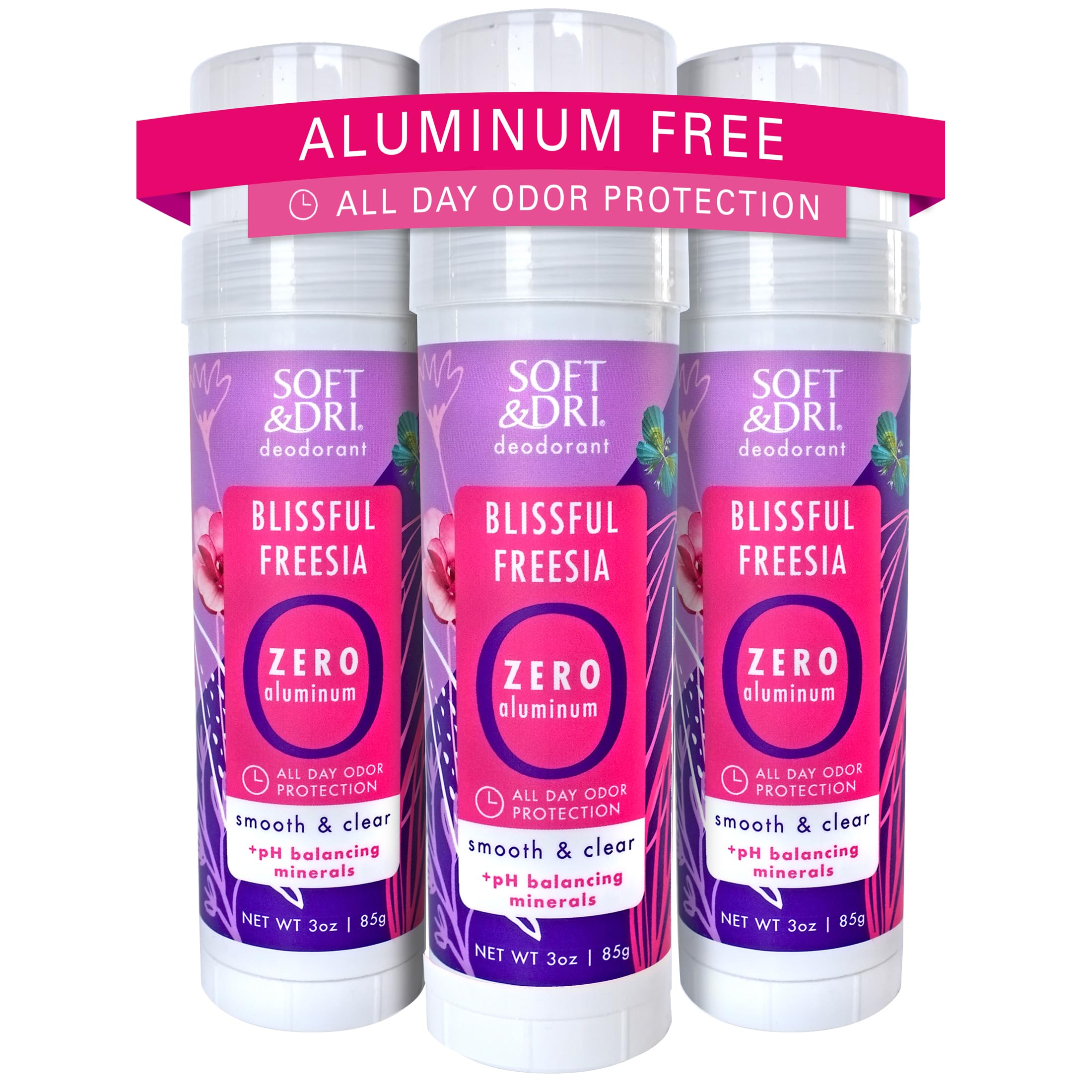 Soft & Dri Blissful Freesia Aluminum Free Deodorant | 3 oz, pH-Balancing Minerals | Pack of 3