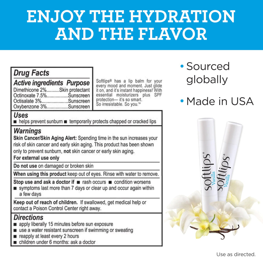 SoftLips Vanilla Lip Protectant SPF 20 – Hydrating Lip Balm (2-Pack)