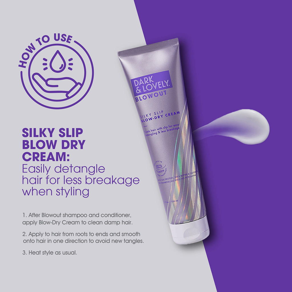 SoftSheen Dark&Lovely Silky Slip Blow Dry Cream – Heat Protectant & Detangler, 5 oz