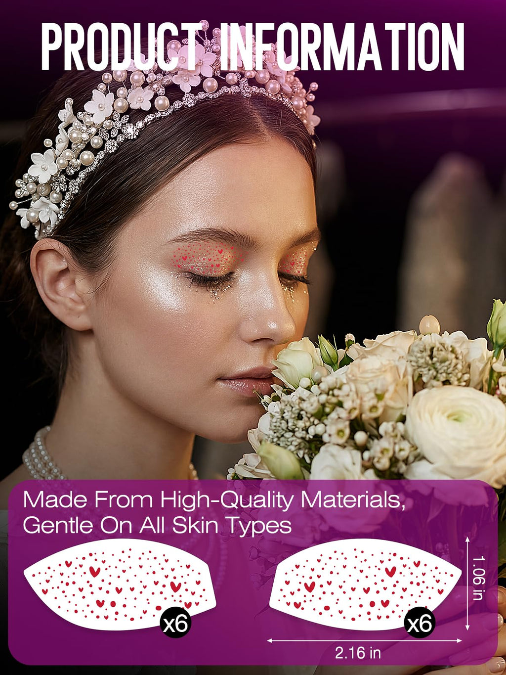 Sokfone Valentine Eye Speckles & Glitter Freckles Patches – Red Heart Design (6 Pairs)